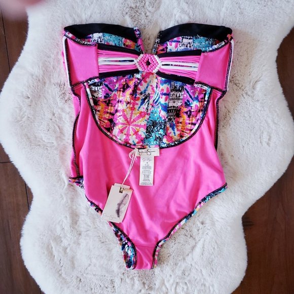 Jessica Simpson Women's Firework V-Wire Bandeau One-Piece Swimsuit Size Medium - Picture 9 of 16